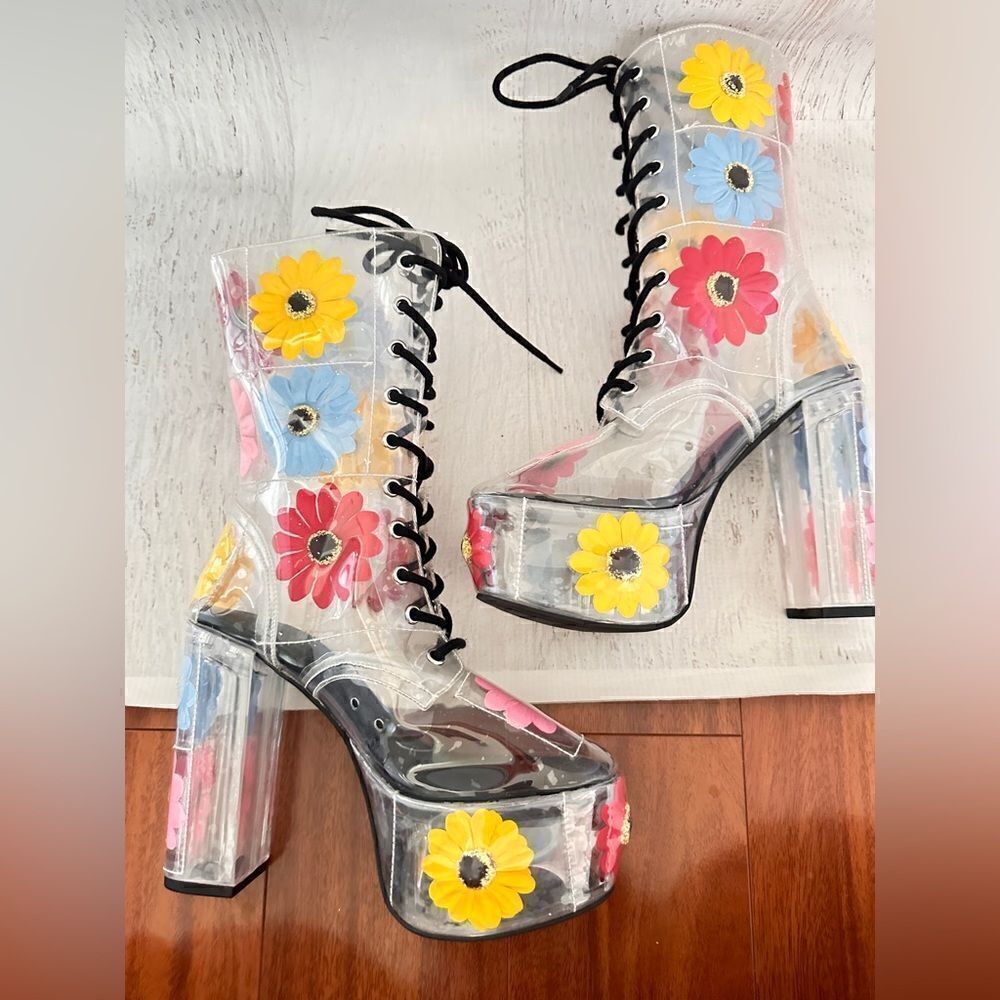 Delia*s Y2k groovy disco get your groove on PVC platform boots Sz 7 - Picture 6 of 11
